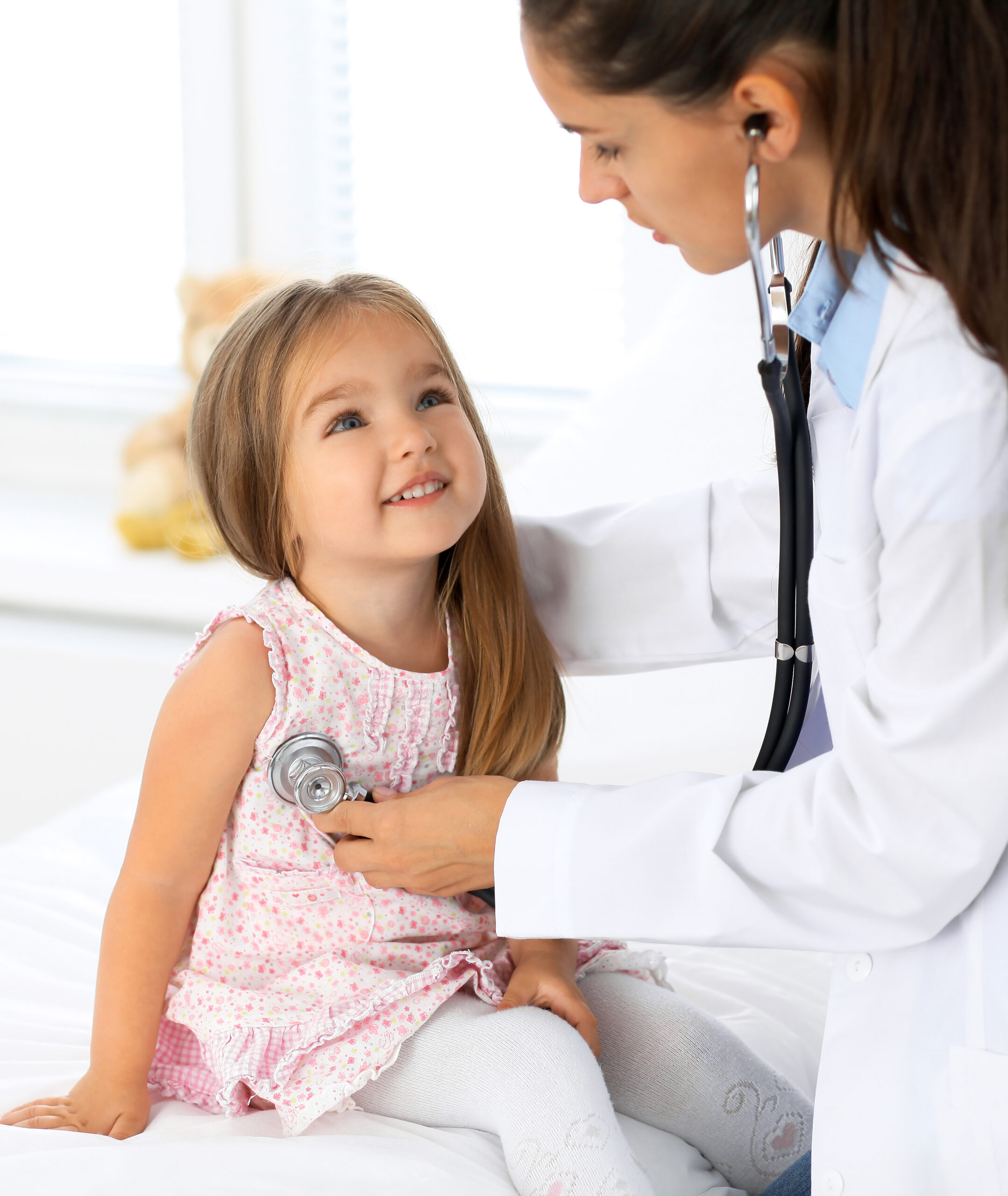 Doctor,Examining,A,Little,Girl,By,Stethoscope.,Medicine,And,Health