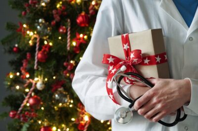 Concept,For,Christmas,And,New,Year,Medical,Banner.female,Doctor,In
